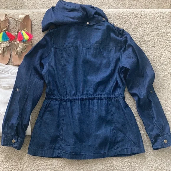 Hooded, Front Zip Denim Jacket - Picture 5 of 10